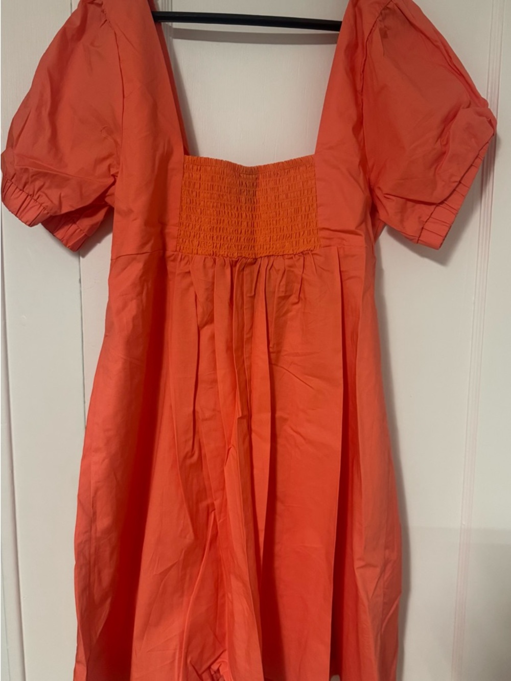 wild fable Orange Puff-Sleeve Smocked Bodice Dress